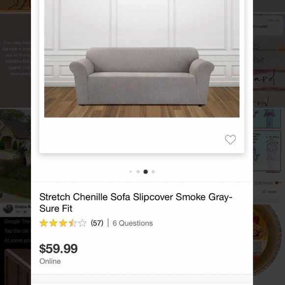Stretch Chenille Sofa Slipcover - Gray - Sure fit - Picture 2 of 2